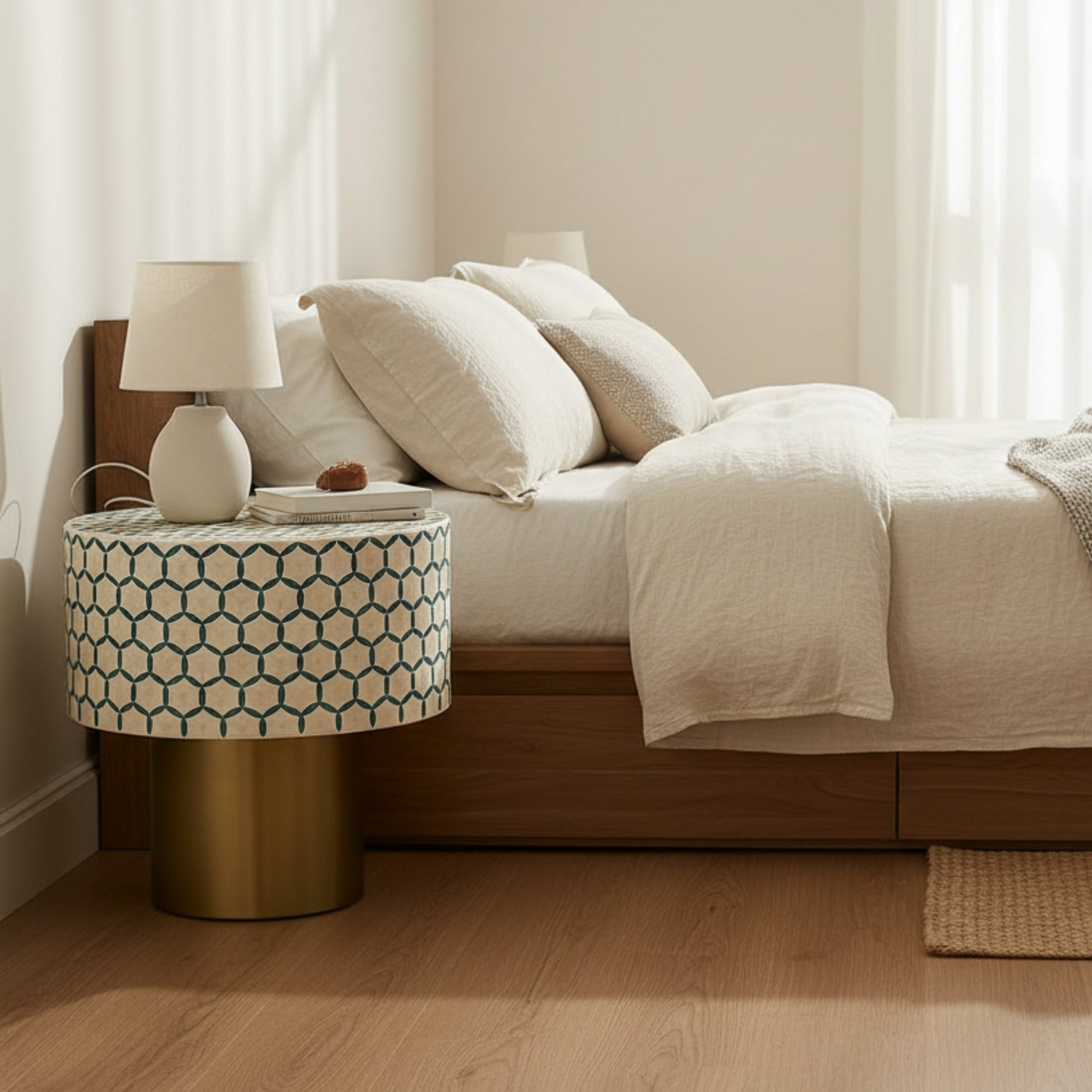 Bone Inlay Accent Table : Tri-Square : Teal