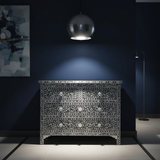 Mother of Pearl Inlay 4 Drawer Chest : Floral : Grey