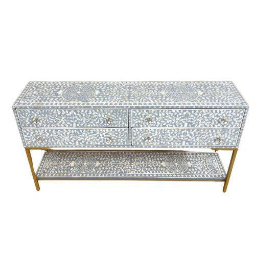 Bone Inlay 4 Drawer Sideboard : Liana : Grey