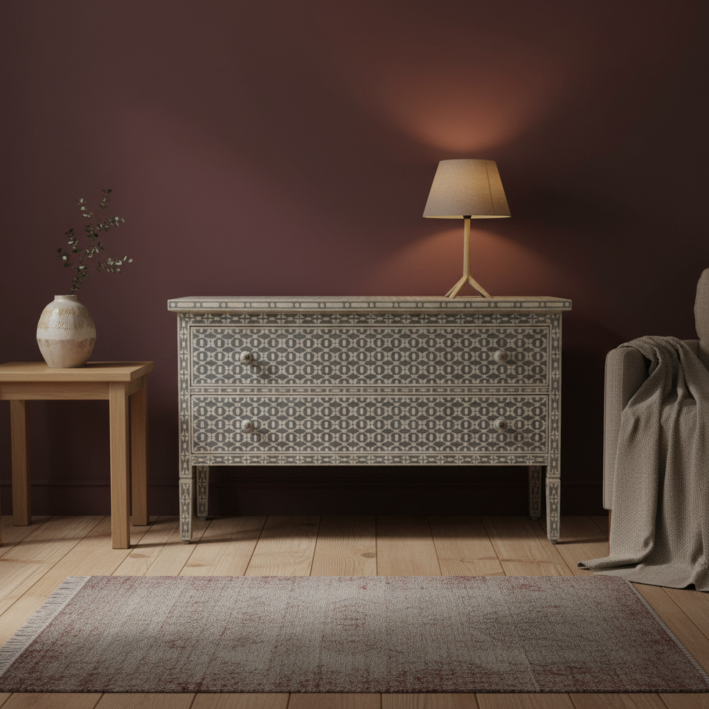 Bone Inlay 2 Drawer Chest : Lantern : Grey