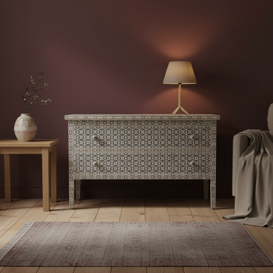 Bone Inlay 2 Drawer Chest : Lantern : Grey
