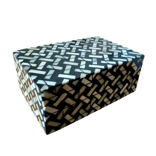 Bone Inlay Mid Size Box : Cross Weave : Brown