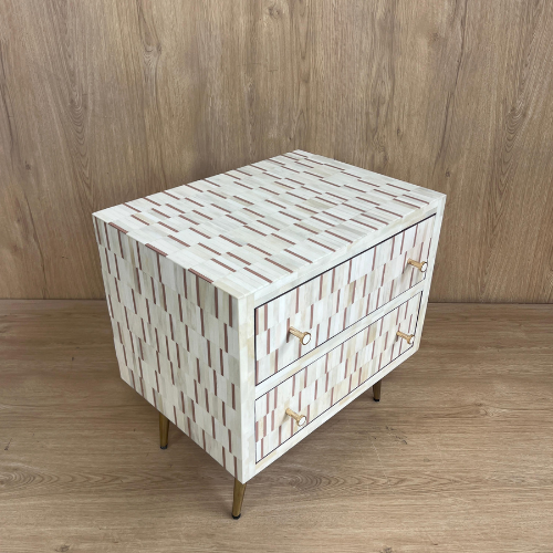 Bone Inlay 2 Drawer Bedside : Morse : Biscuit