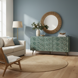 Bone Inlay 9 Drawer Sideboard : Criss Cross : Dark Green