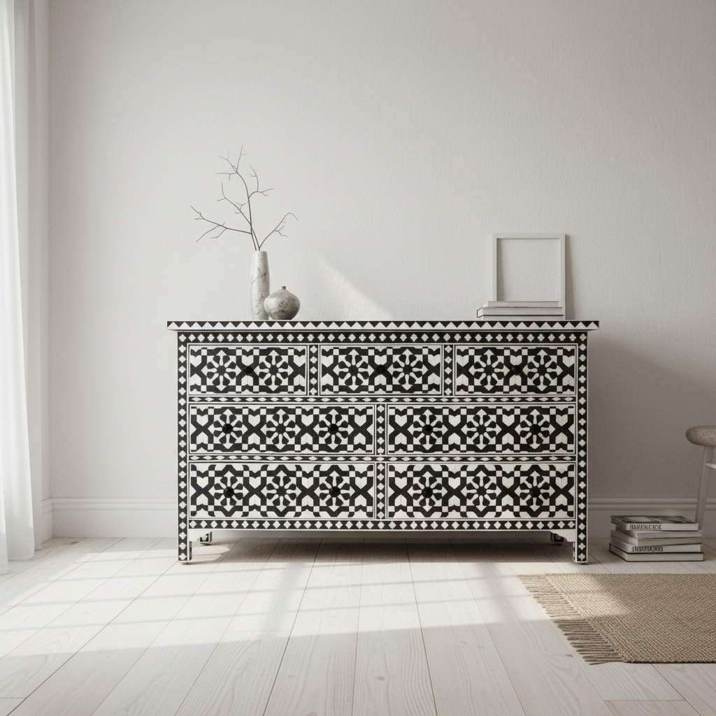 Bone Inlay 7 Drawer Chest : Zelliges : Black