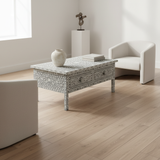 Bone Inlay Rectangular Coffee Table : Floral : Grey