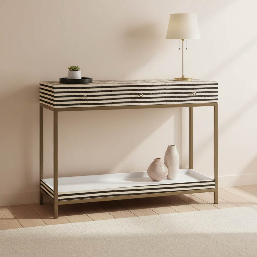 Bone & White Wash Interwoven Console