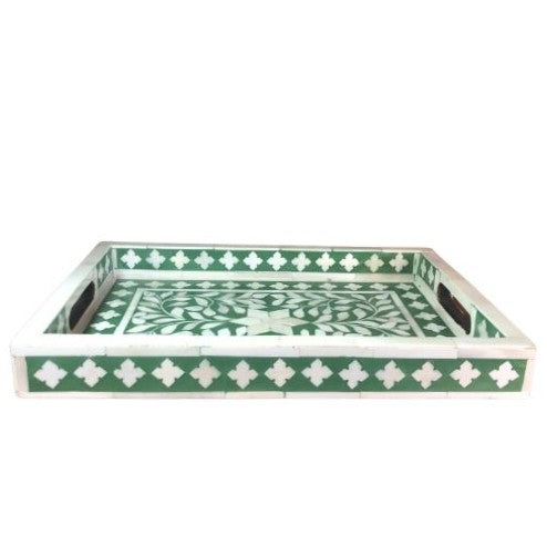 Bone Inlay Rectangular Tray : Floral : Hunter