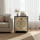 Bone Inlay 3 Drawer Bedside/Side Table : Brickwork : Black & White