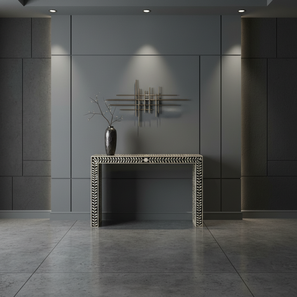 Bone Inlay Angled Console Floral : Black