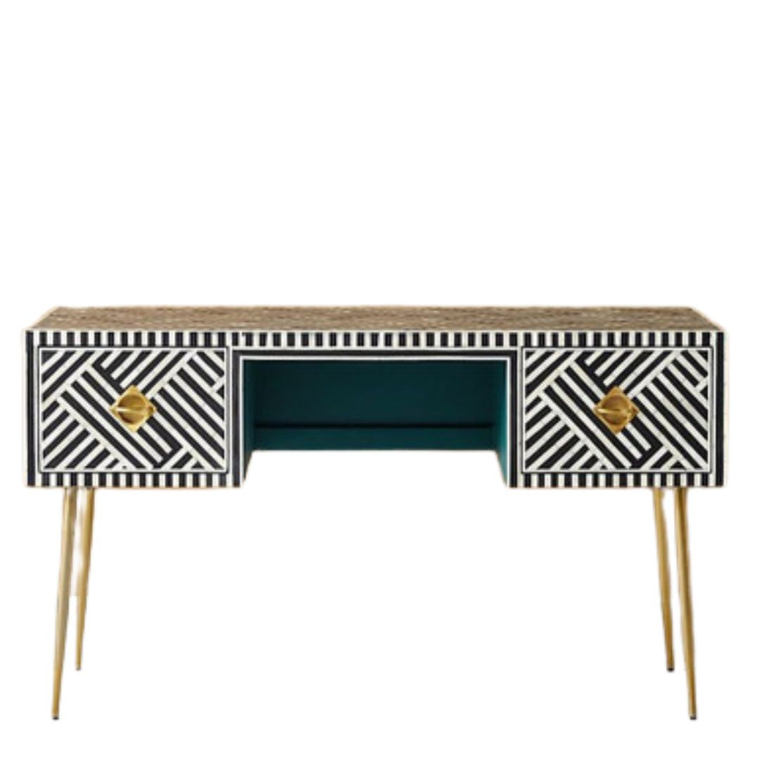 Bone Inlay Desk : Criss Cross : Black