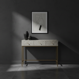 Bone Inlay Console with Brass Look Legs : Liana : Grey