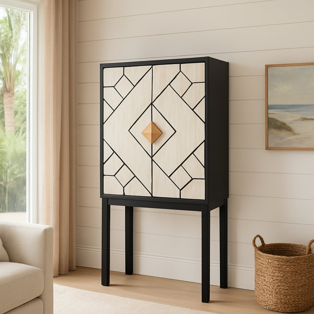 Bone Inlay Bar Cabinet : Brickwork : Black & White