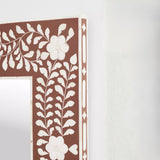 Bone Inlay Square Wall Mirror : Floral : Brown