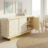 Bone Inlay 3 Door Buffet : Brickwork with Brass Accent : White