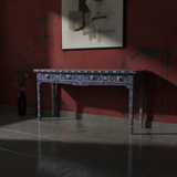Bone Inlay Console with Scroll Apron : Floral : Blue