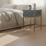 Bone Inlay 1 Drawer Bedside (with Metal Legs) : Liana : Navy Blue