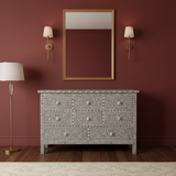 Bone Inlay 8 Drawer Chest : Floral : Grey