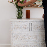 Mother of Pearl Inlay 7 Drawer Chest : Floral : White