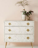 Bone Inlay 3 Drawer Chest : Criss Cross : White