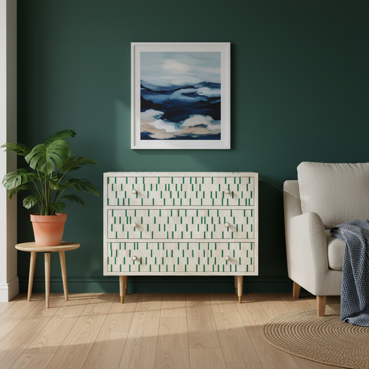 Bone Inlay 3 Drawer Chest : Morse : Green