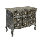 Mother of Pearl Inlay French 3 Drawer Chest : Floral : Black