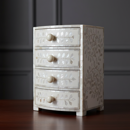 Mother of Pearl Inlay Jewellery Box : Floral : White
