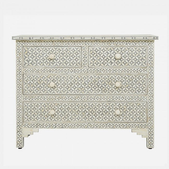 Bone Inlay 4 Drawer Chest : Starburst : Grey