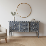 Mother of Pearl Inlay 6 Drawer Chest : Floral :: Navy Blue