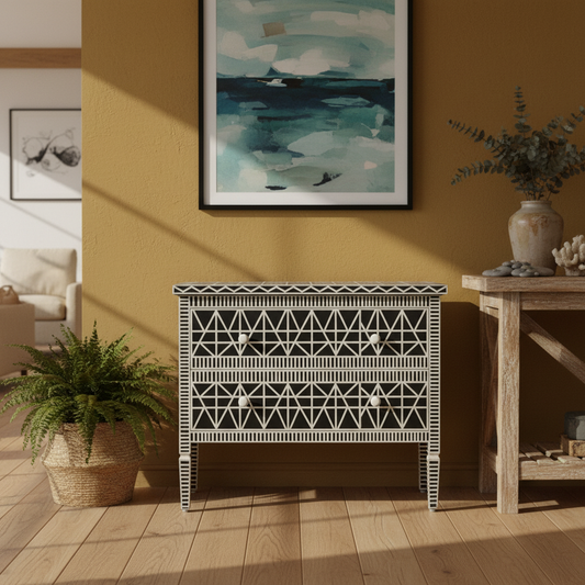 Bone Inlay 2 Drawer Chest : Abstract : Black