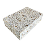 Mother of Pearl Large Inlay Box : Floral : White