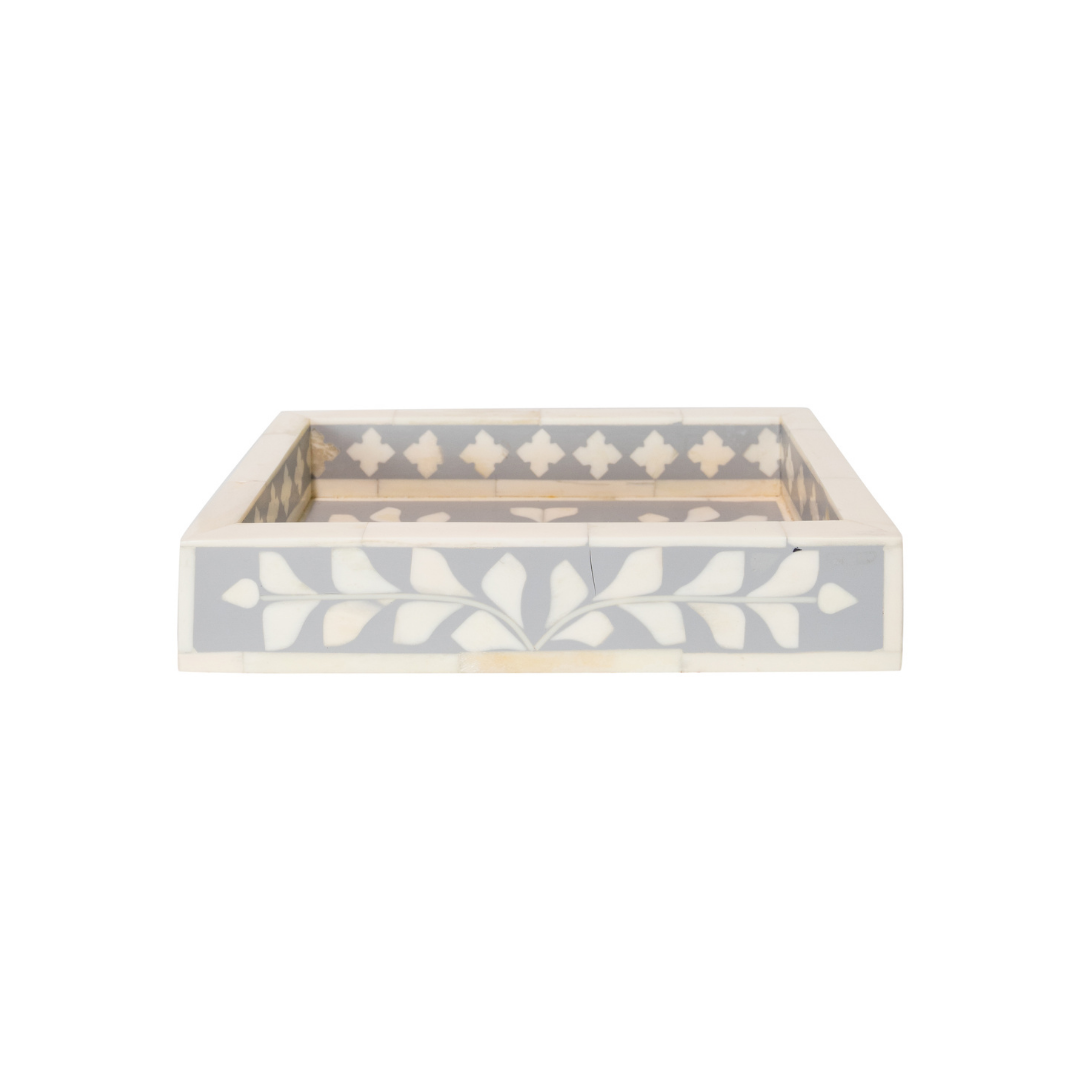 Bone Inlay Mini Tray : Floral : Grey
