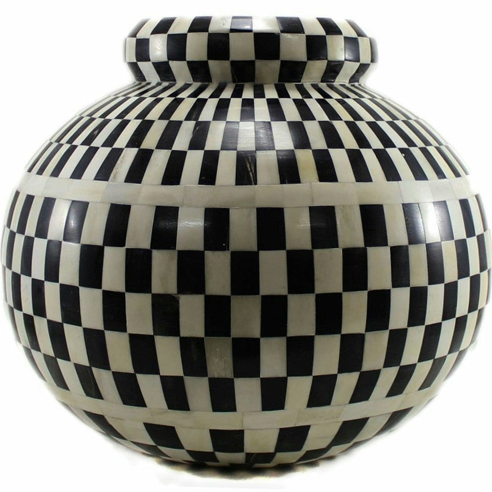 Bone Inlay Vase : Checkered : Black