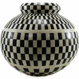 Bone Inlay Vase : Checkered : Black
