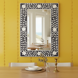 Bone Inlay Small Rectangular Mirror : Floral : Grey