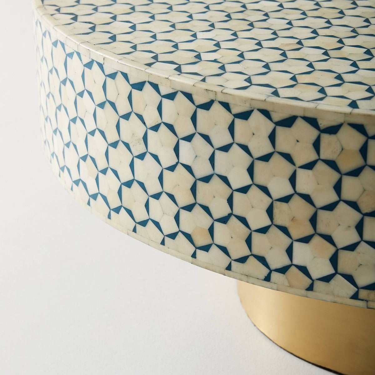 Bone Inlay Round Coffee Table : Tri-Square : Teal