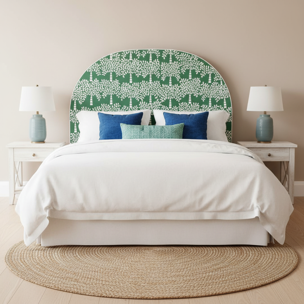 Bone Inlay Palm Tree Bedhead - Queen Size