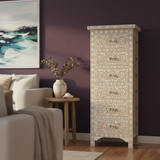 Mother of Pearl Inlay Tallboy : Floral : Beige