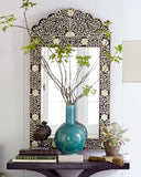 Bone Inlay Crested Mirror : Floral : Black