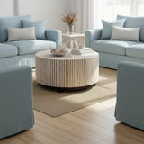 Bone & Timber Inlay Round Coffee Table (with castors)