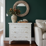 Mother of Pearl Inlay 3 Drawer Chest : Floral : White
