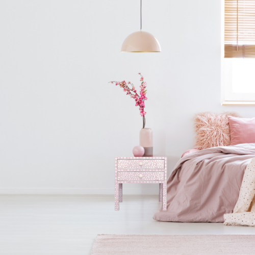 Bone Inlay 2 Drawer Bedside : Floral : Blush