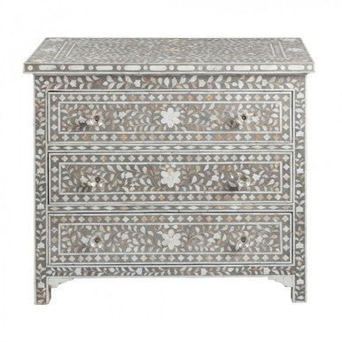 Mother of Pearl Inlay 3 Drawer Chest : Floral Grey