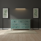 Bone Inlay 7 Drawer Chest : Floral : Emerald Green