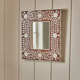 Bone Inlay Square Wall Mirror : Floral : Brown