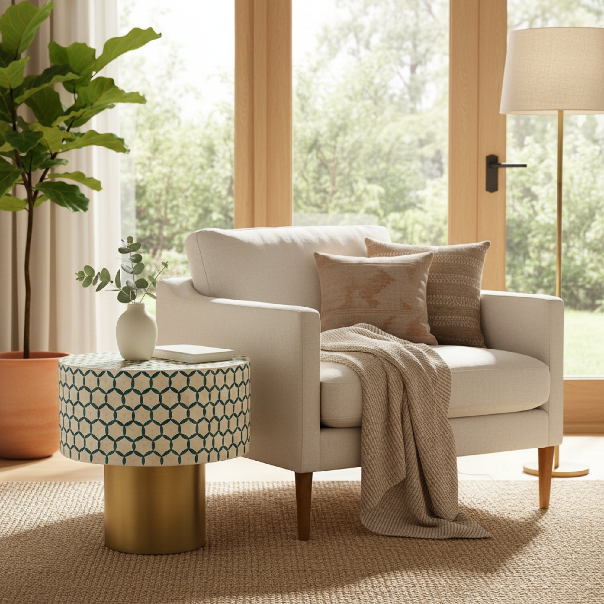 Bone Inlay Accent Table : Tri-Square : Teal