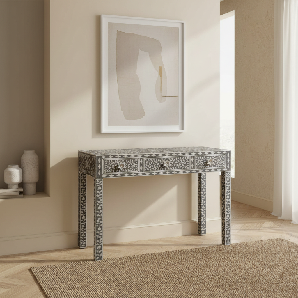 Mother of Pearl Inlay Console : Floral : Grey