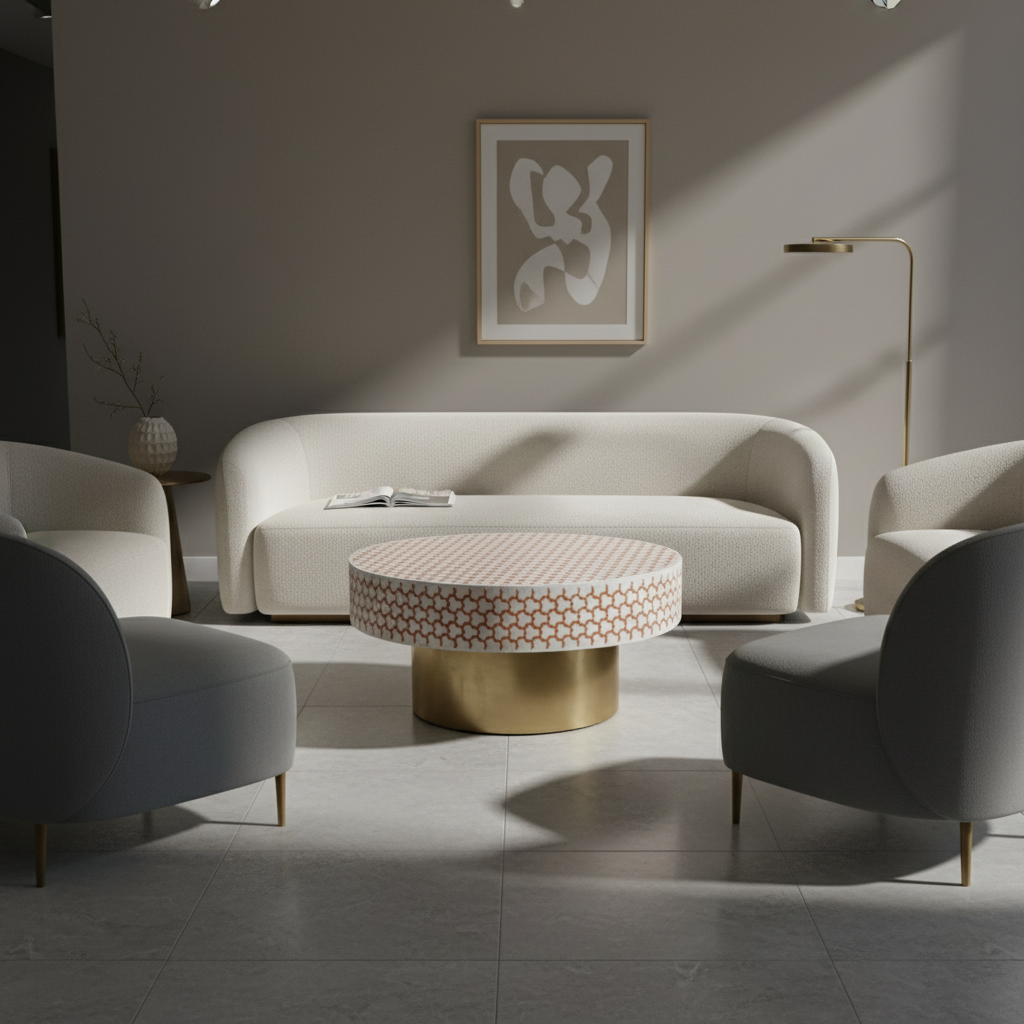 Bone Inlay Round Coffee Table : Tri-Square : Ochre