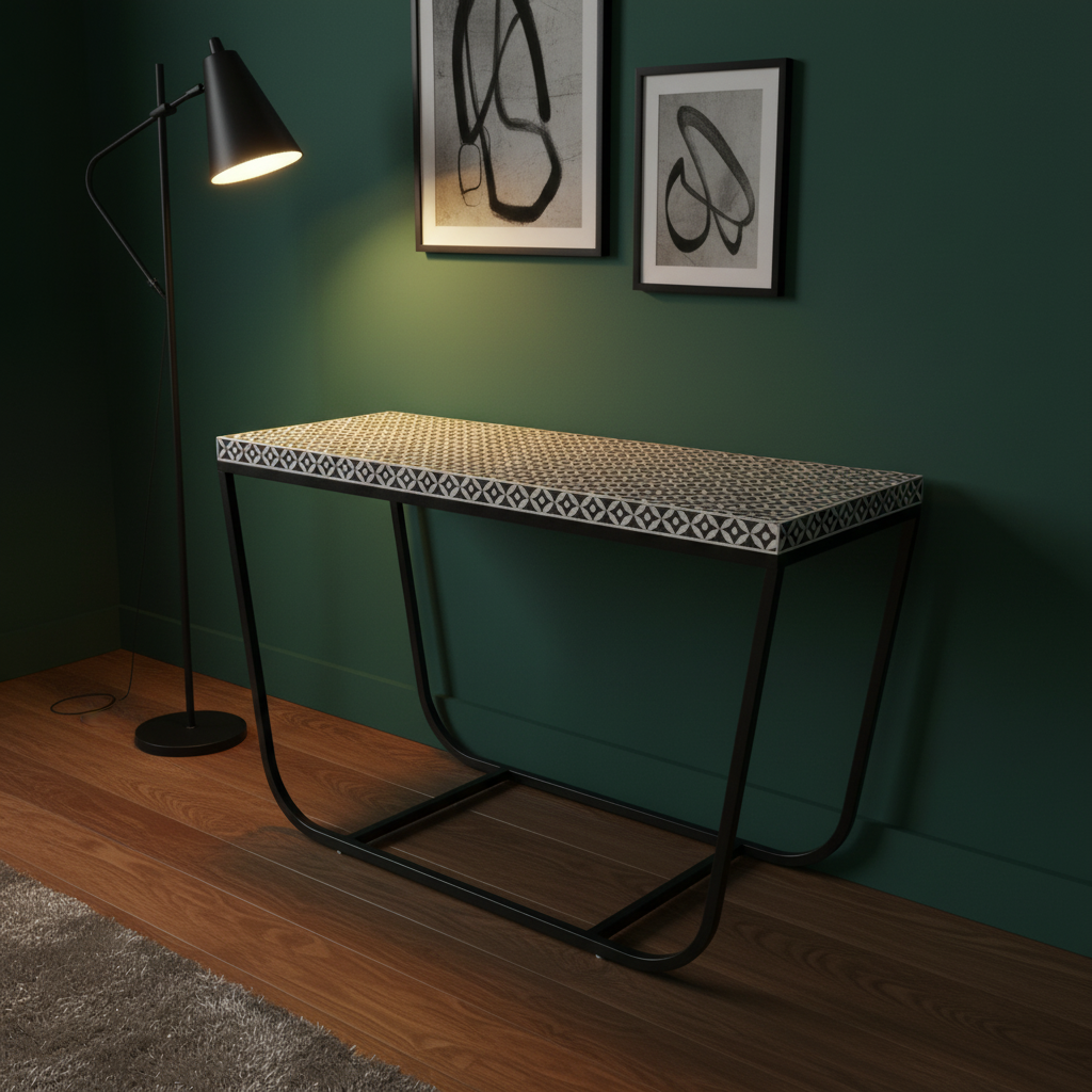 Bone Inlay Console with Black Legs : Starburst : Black
