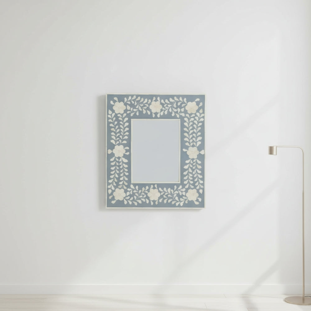 Bone Inlay Square Wall Mirror : Floral : Grey
